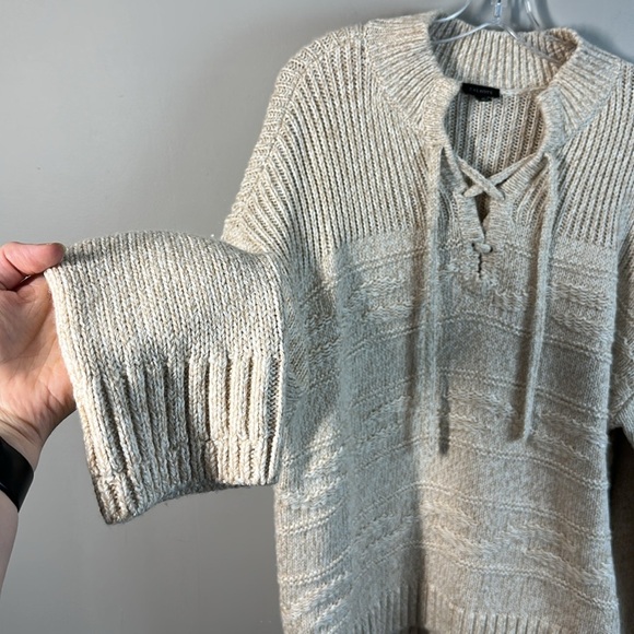 Talbots Womens Cream Tan Beige Lace Up Ribbed Sweater Size XL Beachy Neutral - Picture 8 of 11